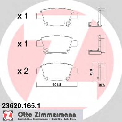 ZIMMERMANN 23620.165.1 Комплект гальмівних колодок,