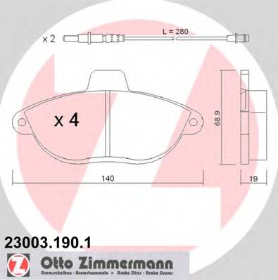 ZIMMERMANN 23003.190.1 Комплект гальмівних колодок,