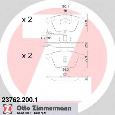 ZIMMERMANN 23762.200.1 Комплект гальмівних колодок,