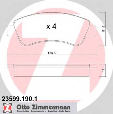 ZIMMERMANN 23599.190.1 Комплект гальмівних колодок,