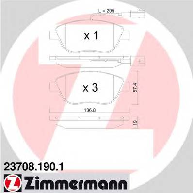 ZIMMERMANN 23708.190.1 Комплект тормозных колодок,