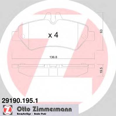 ZIMMERMANN 29190.195.1 Комплект гальмівних колодок,