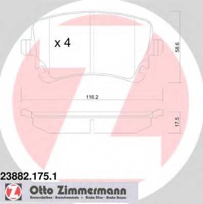 ZIMMERMANN 23882.175.1 Комплект гальмівних колодок,