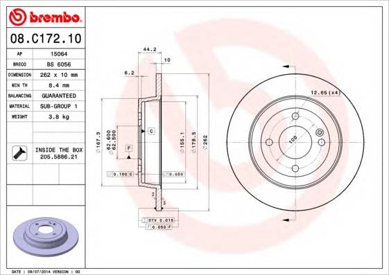 BREMBO 08.C172.10 Гальмiвний диск