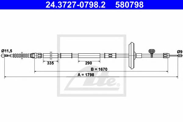 ATE 24.3727-0798.2 Трос, стояночная тормозная