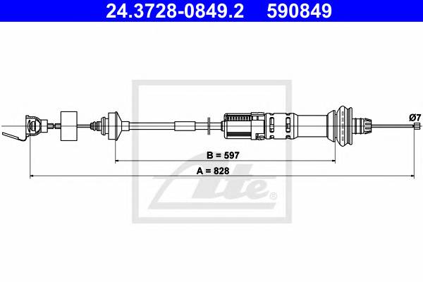 ATE 24.3728-0849.2 Трос, управление сцеплением