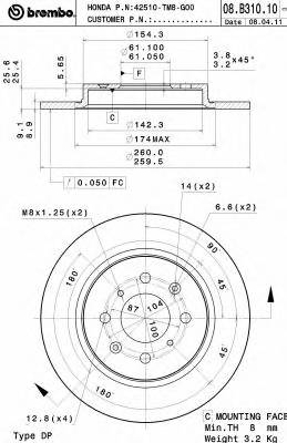 BREMBO 08.B310.10 купити в Україні за вигідними цінами від компанії ULC